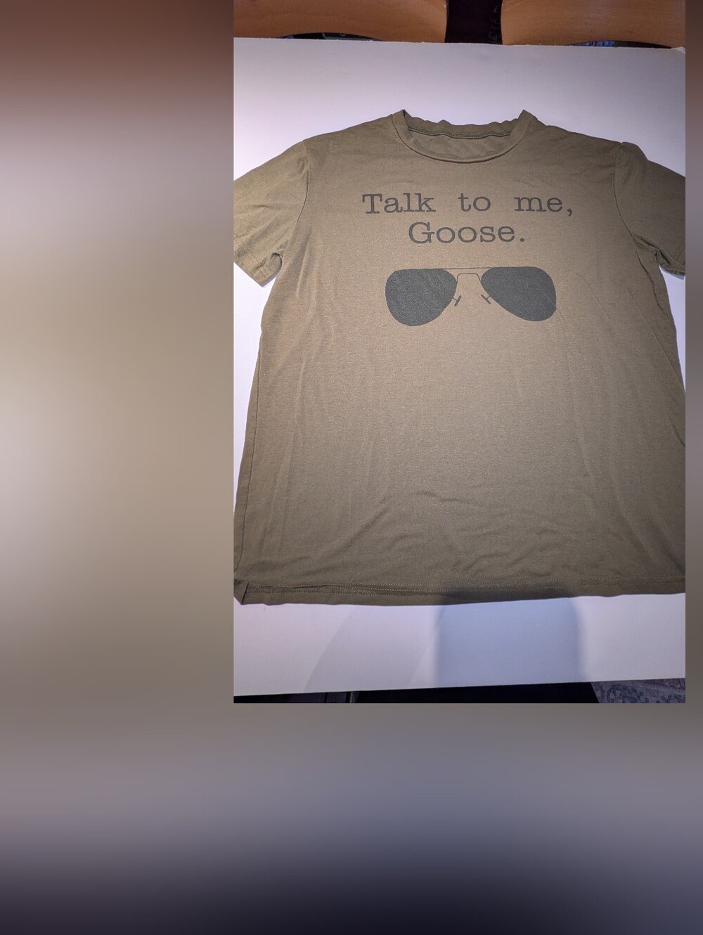 Women's Olive Green 'Talk to Me, Goose.' Short Sleeve Graphic Tee